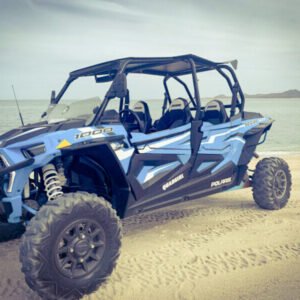 Rent the Polaris RZR XP 4 1000 for a full 10-hour Baja adventure. This premium 4-seater is built for power, comfort, and a smooth off-road ride, with precision-tuned suspension, excellent ground clearance, and the performance needed to explore Baja with confidence. Features include door speakers, smartphone connectivity, integrated GoPro controls, and front and rear cameras for an even better experience. Perfect for guests who want a high-performance side-by-side for a full day of adventure. Price: $1,500 for 10 hours.