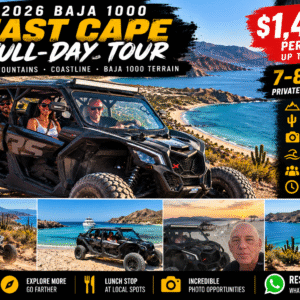 2026 Baja 1000 East Cape Full-Day Tour in a Can-Am Maverick X3 exploring desert trails and the Sea of Cortez in Los Cabos